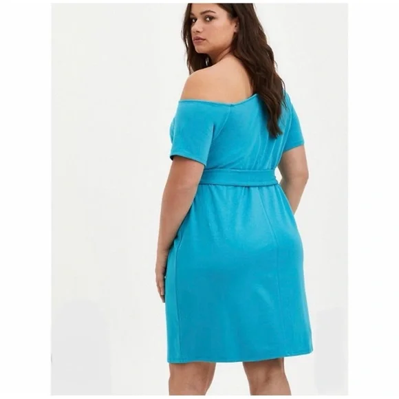 Torrid Teal T-Shirt Off-The-Shoulder Dress NWT SZ 1 (14/16) - Picture 5 of 12